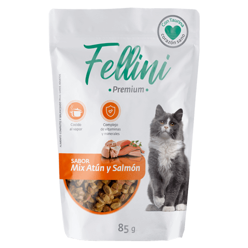 Alimento húmedo para gatos Mix de atún y salmón 85g - Fellini