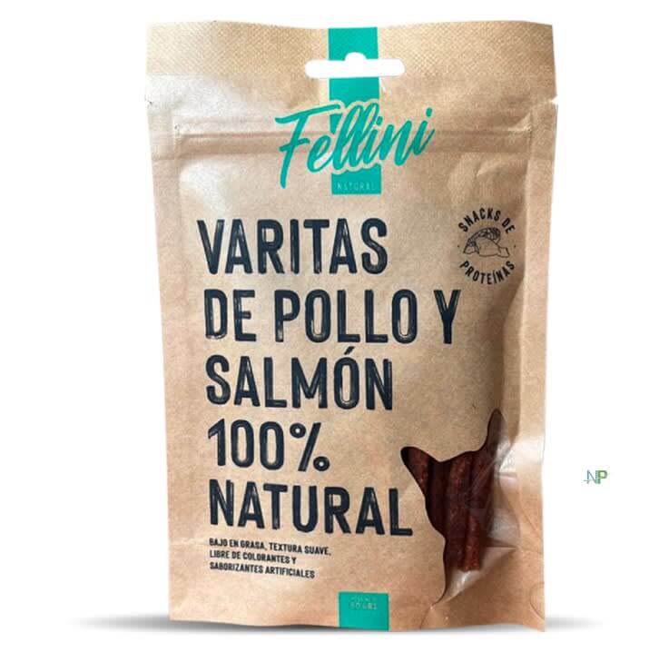 Snack para gatos Varitas natural de Pollo y Salmón 50g - Fellini